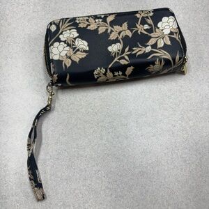 Floral Black, Cream, and Pink Women's Wristlet